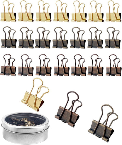 Mini Binder Clips 0.75in 24-Pack - Multicolor Bronze Clips for Notes with Magnetic Case