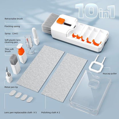 Keyboard Cleaning Kit Laptop Cleaner, 10-in-1 Computer Screen Cleaning Brush Tool, Multi-Function PC Electronic Cleaner Kit Spray for iPad iPhone Pro, Earbuds, Camera Monitor, All-in-one with Patent