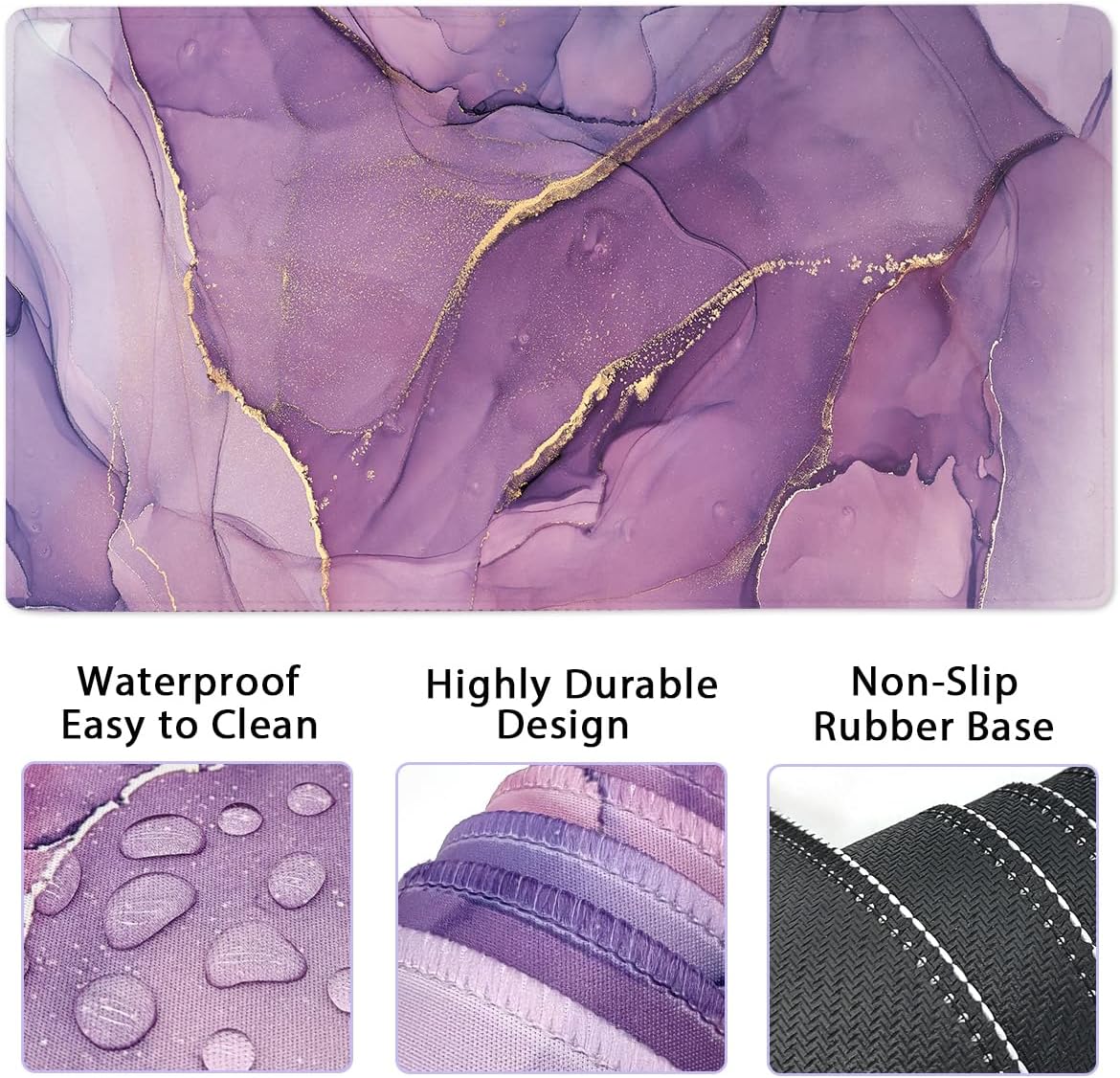 Large Keyboard Mouse Pad Set, Extended Mouse Pad+Keyboard Wrist Rest Support, Memory Foam Ergonomic Easy Typing, 4Pcs (35.4×15.7 in) Desk Pad Set for Home Office Study Game - Purple