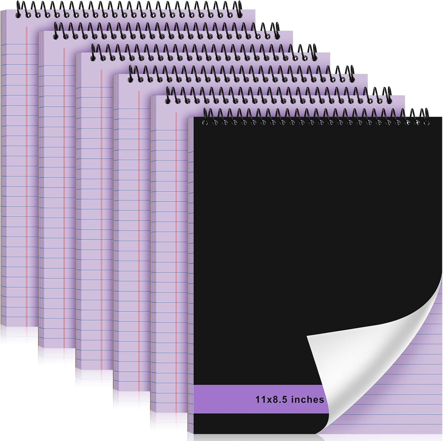 6 Pcs Legal Pad Top Spiral Bound Notebook 70 Sheets Wirebound Notepad Double Sided Ruled Memo Steno Pad with Stiff Back Cover for Business(8.5 x 11 Inches,No Holes,Purple)