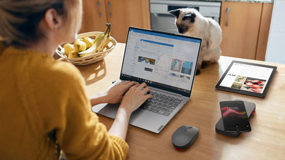 Lenovo Go Multi-Device Wireless Mouse, 2.4GHz Nano USB-C Receiver, Bluetooth, Adjustable DPI, USB-C Rechargeable Battery, Qi Wireless Charging, Ambidextrous, GY51C21211, Grey