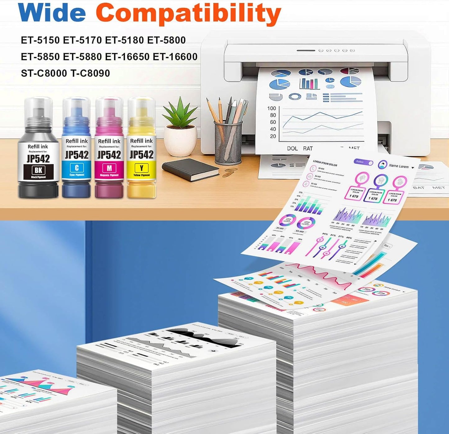 542 Ink Refill Bottles Magenta Compatible 542 Ink Bottles Work for ET-5800 ET-5850 ET-5880 ET-5150 ET-5170 ET-16600 ET-16650 ST-C8000 ST-C8090 Printers (2 Pack, 70 ml)