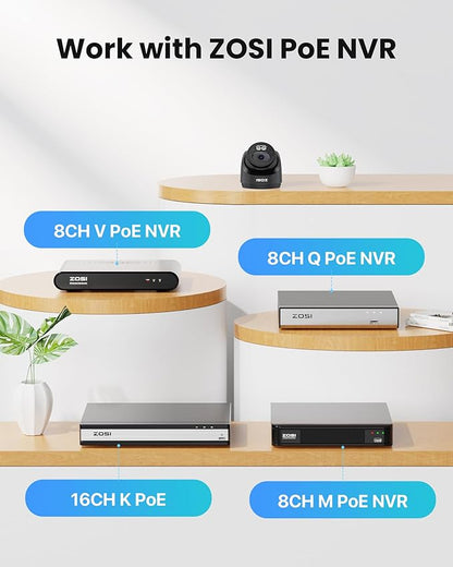 ZOSI C220 2Pack 4MP 2.5K QHD Add-On PoE IP Camera Outdoor, 1440p Surveillance Outdoor Camera to Home Security System, Only Work with ZOSI PoE NVR, 100ft Night Vision, AI Human Detection, Two-Way Audio