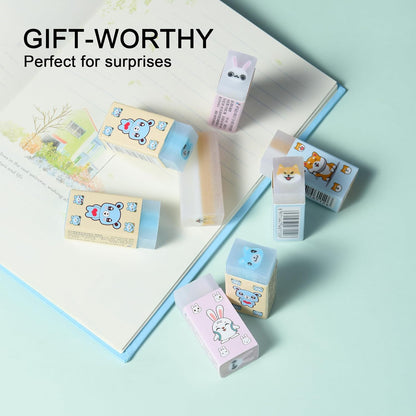 18Pcs Cute Animal Erasers for Kids Bulk, Kawaii Fun Pencil Jelly Erasers for School Classroom Supplies Prize Gifts Party Favors