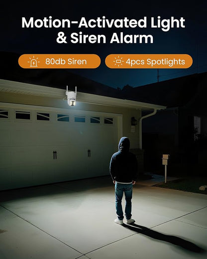 Anlapus 4 x C281 3MP 2K Security WiFi Camera Outdoor, 360° Pan/Tilt Wired Security Camera, AI Detect, Auto Track, Color Night Vision, 2-Way Talk, 2.4/5GHz, Light Siren Alarm, Cloud/Memory Card Storage