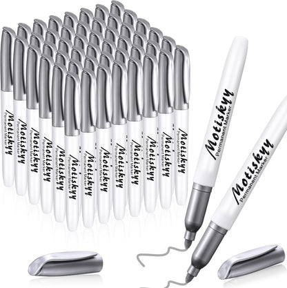 48 Pcs Metallic Permanent Markers Bulk Metallic Marker Pens Medium Tip Quick Dry Paint Pen for Classroom DIY Crafts Artist Illustration Gift Card Making(Silver)