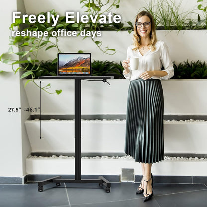 28-Inch Mobile Standing Desk Adjustable Height, Portable Standing Desk with Lockable Wheels, Rolling Table for Home Office Classroom Hospital (Jet - Black)
