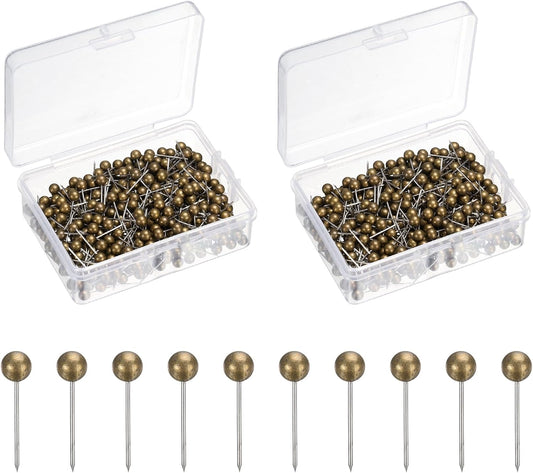 uxcell 800 Pcs Push Pins, Map Thumb Tacks 4mm Round Head Decorative Push Pins for Bulletin Board Home Office Travel Wall DIY Crafts Map Photo, Bronze