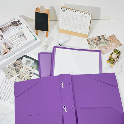 Henoyso 72 Pcs Plastic Folder with Clear Front Pocket and 3 Prong Plastic Folders with Card Slot Pocket Folders with Prongs for School Office (Purple)