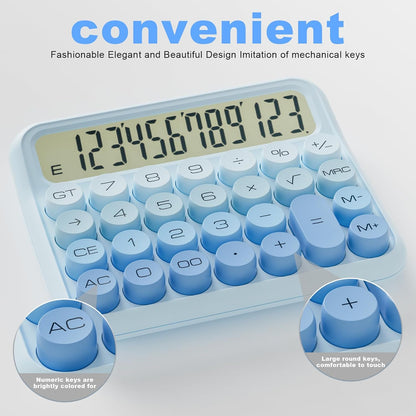 Mechanical Calculator 12 Digit Extra Large 5-Inch LCD Display, DECKLIT Battery Desk Calculator, Big Buttons Easy to Press Office Calculators Desktop, 15°Tilt Screen for Kids Calculator(Ice Blue)