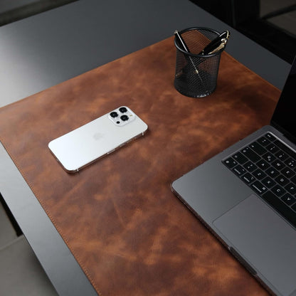 Jersey Genuine Calfskin Leather Desk Pad, Office Desk Mat with Non-Slip Bottom, Smooth Surface for Mouse & Keyboard, Desk Protector (14.6x31.5 inches) (Antic Tan)