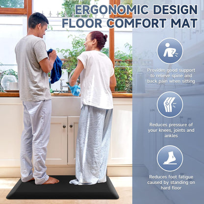 4/5 Inch Thick Kitchen Mats for Floor, StepRite Kitchen Rug for Standing Desk, Non-Slip, Thicker, Stain Resistant, Waterproof, Comfort Anti Fatigue Floor Mat for Home, Kitchen, Office - Black,70*24''