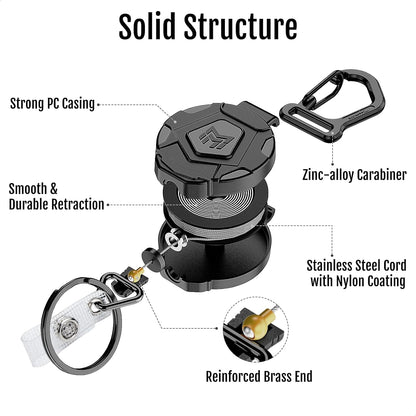 MNGARISTA 4-Pack Retractable Keychain, Heavy Duty Carabiner Badge Holder, Tactical ID Badge Reel with 31.5” Steel Retractable Cord, 8.0 oz