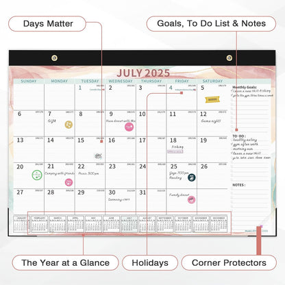 Ospelelf 2025-2026 Calendar Magnetic Desk Wall Desktop Monthly Planner from July 2025 to December 2026 Large To Do Pad with Plastic Cover for Office 17" X 12" Multicolor