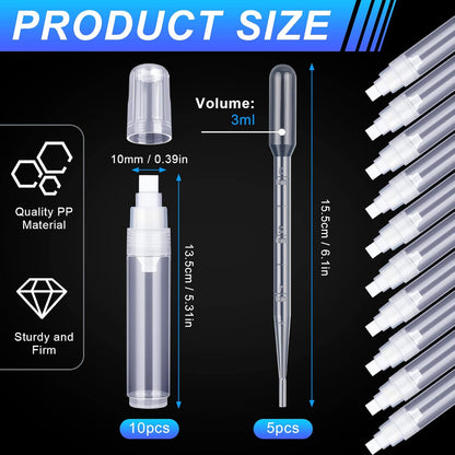 Sabary 10 Pcs Refillable Paint Markers 10 mm Empty Acrylic Markers Blank Flat Head Graffiti White Fillable Paint Pen with 5 Pcs 3 ml Dropper for Oil Water Ink Art Painting Craft Kit