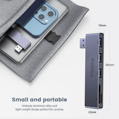 Fidioto USB A Hub, Networking Hubs Right Model 5-in-1 Adapter with 1 USB3.0 &2 USB2.0 & Micro SD/TF Card Reader, Compatible for Laptop MacBook, Chromebook, Dell, HP, Samsung, Keyboard, Mouse Etc.