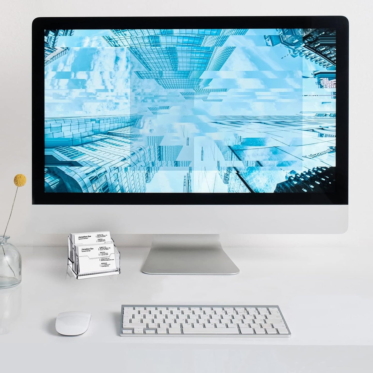 Clear Acrylic Business Card Holder,2 Tier Premium Acrylic Clear Business Card Holder Stand for Desk Fits 100 Business Cards