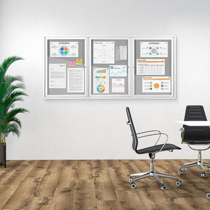 Outdoor Bulletin Board Weatherproof 72x36 in,Enclosed Bulletin Board with Locking Door, Wall Display Case for Office School Home Commercial, Silver Aluminum Frame, Gery Felt