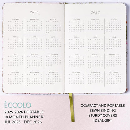 2025-2026 Eccolo 18 Month Linen Botanical Bound Planner, Monthly & Weekly Pages (5.25 x 7.75" - July 2025 - Dec 2026)