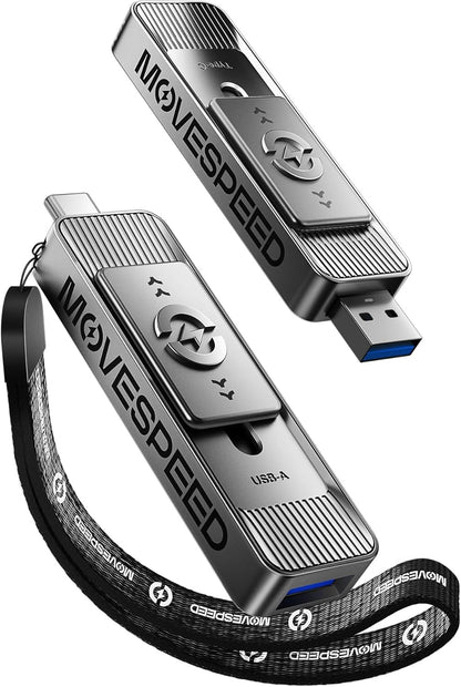 MOVE SPEED 1TB Solid State Drives with Dual Ports & Push-Pull Design — 560MB/s Read Speed, Type C + USB 3.2 Drive Portable ssd for iPhone 15/16/Android/Mac