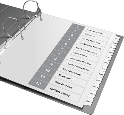 Davis Group 1-12 Index Tab Dividers for 3 Ring Binders, Customizable Table of Contents, 6 Sets