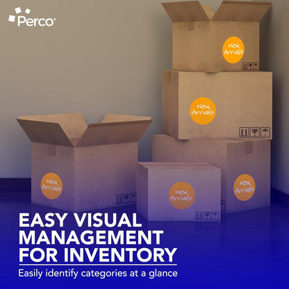 Perco Fluorescent Orange 4-Inch Round Circle Dot Sticker Labels with Easy Peel Perforation - 400 Labels per Roll - Strong Adhesion, Vibrant Colors for Organizing, Crafting & More - Made in USA