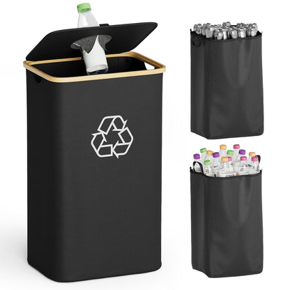 SpaceAid Recycling Bin for Kitchen 26 Gallon, 100L Recycle Bin with Lid and 2 Reusable Inner Bags, for Bottle Can Glass Plastic Stickers, Black