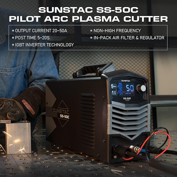 Plasma Cutter, Non-Touch Pilot Arc 50Amps Non-High Frequency Plasma Cutting Machine with Large LCD Display 110/220V Dual Voltage IGBT Inverter 4/5 Inch Max Cut 2T/4T, for Beginners DIY