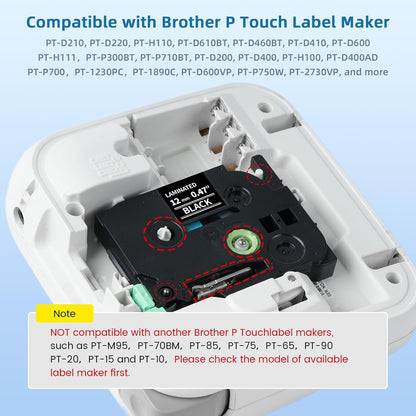 Airmall Label Maker Tape Black Replacement for Brother Ptouch Tape 12mm 0.47 White on Black Tze-335 Tze335 TZe TZ 12mm 0.47 Laminated for Brother PT-D210 PT-D220 PT-H110 PT-D400 PT-D600, 4-Pack