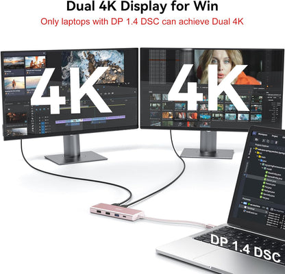 HODO USB C Docking Station Dual Monitor Adapter for Dell HP, Laptop Docking Station 3 Monitors Quad Display USB C Hub Dongle to 2 HDMI 4K,DP 8K, VGA,4 USB,PD, 9 in 1 Dongle Laptop Adapter