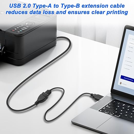 XMSJSIY USB Female to Type B Male Printer Cable USB 2.0 A to Type-B Extension Cable Connector High Speed for Printer, Scanner, External Desktop Hard Drives - 50CM/1.64FT 2 Pack