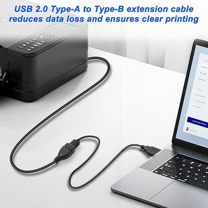 XMSJSIY USB Female to Type B Male Printer Cable USB 2.0 A to Type-B Extension Cable Connector High Speed for Printer, Scanner, External Desktop Hard Drives - 50CM/1.64FT 2 Pack