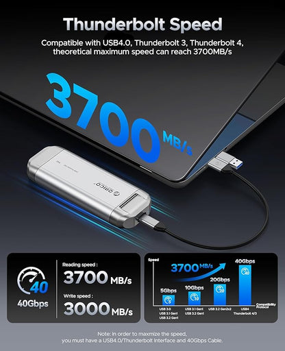 ORICO R40 1TB External Solid State Drive - 3700MB/s Ultra-Fast Speed, 40Gbps via Thunderbolt 4/3/USB4.0, Portable SSD Plug and Play, Compatible with USB-C Phones, Tablets, PC & Mac