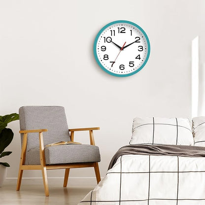 Wall Clock Silent Non-Ticking Modern Clock Battery Operated 8 Inch Small Classic Analog Decorative for Kitchen, Living Room, Office, Bedroom, Bathroom (Blue)