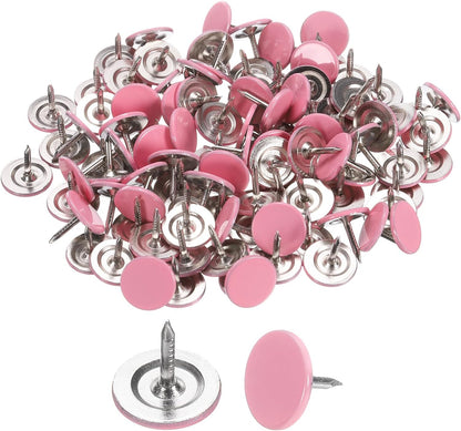uxcell 100Pcs Upholstery Tacks, 11mmx10mm Flat Head Thumb Tack Decorative Furniture Nails Push Pins for Furniture Sofa Headboards, Pink