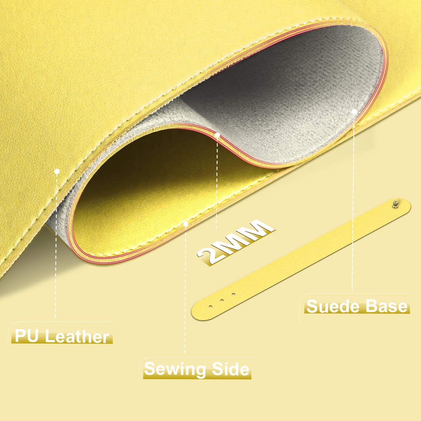 Leather Desk Pad Protector, 47.2'' x 23.6'', Suede Base Sewing Desk Blotter, Non-Slip Office Mat, Waterproof Writing Pad - Yellow