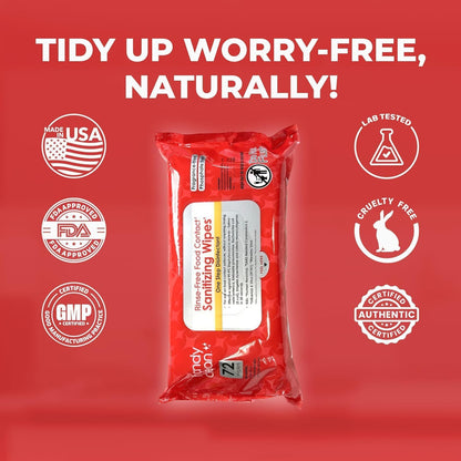 HandyClean Rinse-Free Food Contact Sanitizing Wipes Pouch, Multi Surface Cleaning Supplies for Kitchen and Professional Setting - 12 pack, 864 count
