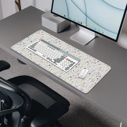 Wildflowers Flowers Mouse Pad,Large White Floral Mousepad Desk Pad with Stitched Edges,Non-Slip Waterproof Rubber Base Mouse Mat for Office Computer Keyboard Laptop Home(27.5x11.8 in)