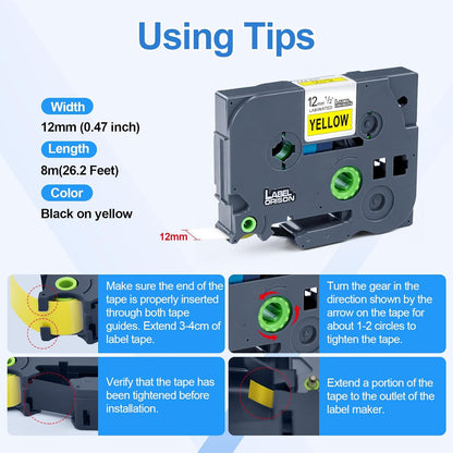 Label Orison 3PK TZe-631 Label Tapes Compatible with Brother P-Touch Laminated TZ631 TZo631 use for PT-H110 PT-D210 PT-D400 PT-D600 Black on Yellow 0.47 Inch x 26.2 ft (12mm x 8m)