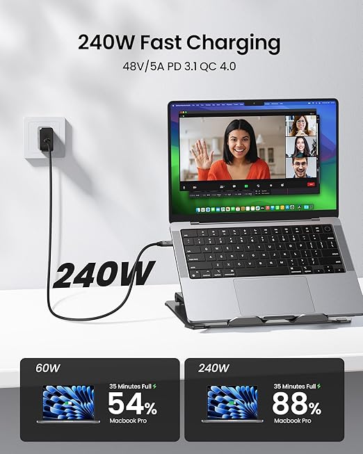 Silkland USB C Monitor Display Cable 6.6FT [4K@144Hz/60Hz 8K@30Hz], USB C 3.2 Gen 2x2 Video Cable, 20Gbps Data Transfer, 240W PD Fast Charge, Compatible with iPhone 16, MacBook Pro, iPad