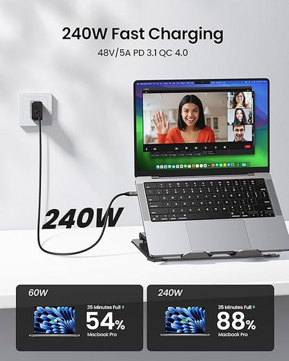Silkland USB C Monitor Display Cable 4FT [4K@144Hz/60Hz 8K@30Hz], USB C 3.2 Gen 2x2 Video Cable, 20Gbps Data Transfer, 240W PD Fast Charge, Type C Compatible for iPhone 17, MacBook Pro, iPad