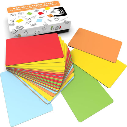 Dry Erase Magnetic Labels 3.7 x 2.8 in, Solid Colors, Medium Dry Erase Magnets, 20-Pack, Colored Erasable Write-On All-Purpose Labels, for Office, Education, Home, Whiteboard