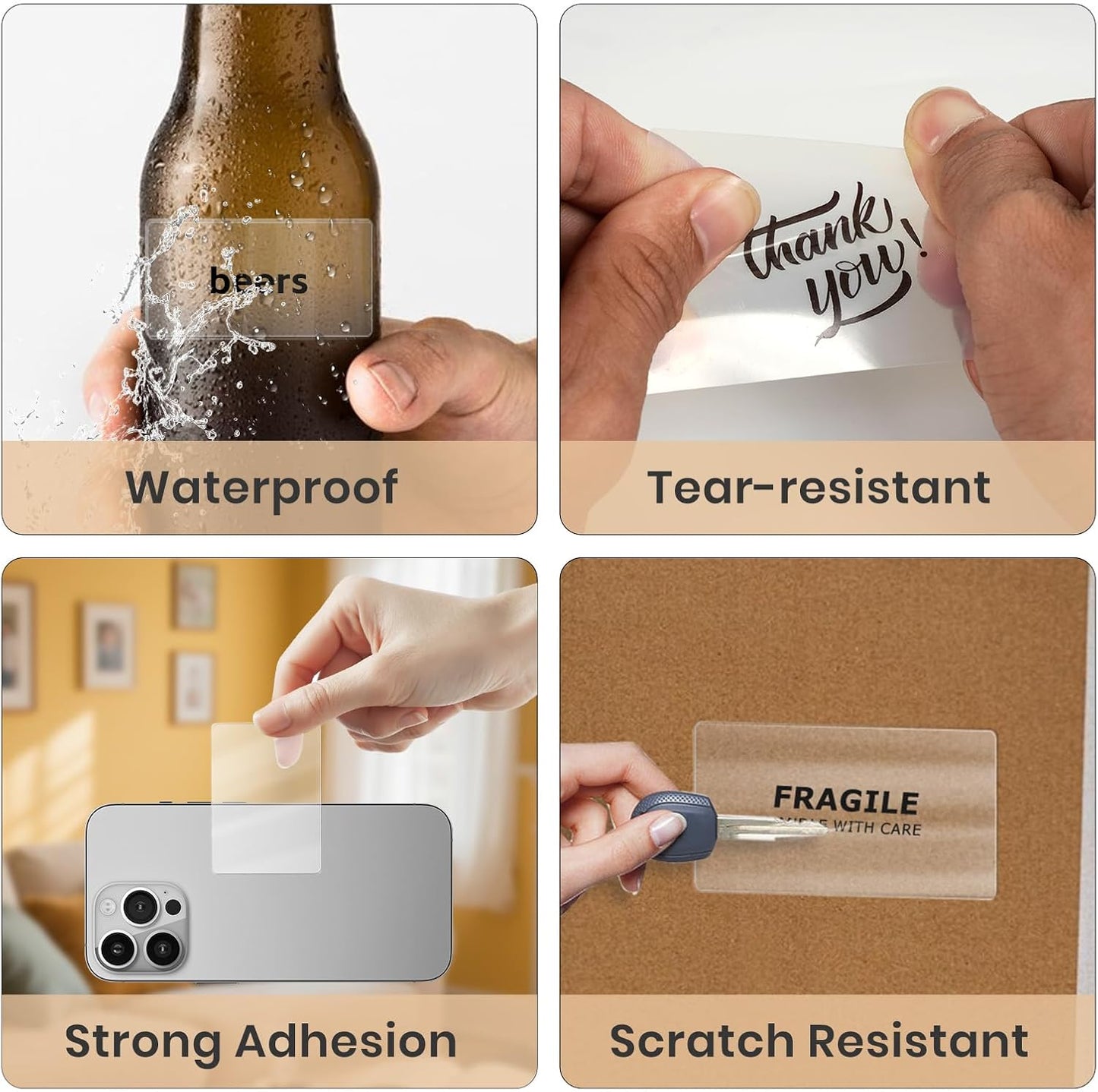 Transparent Thermal Labels 3 × 2 Inch Self Adhesive Printer Clear Stickers Vinyl Waterproof Roll Decals Rectangle Name Tag for Address Design DIY Logo Business 300 PCS