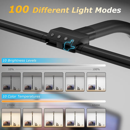 Desk lamp,LED Desk Lamps for Home Office,24W-Eye-Caring Computer Desk Lamp with Clamp,Architect Lamp with Flexible Gooseneck,LED Table Light for Reading,Dimmable Monitor Table Lamp,Double Head