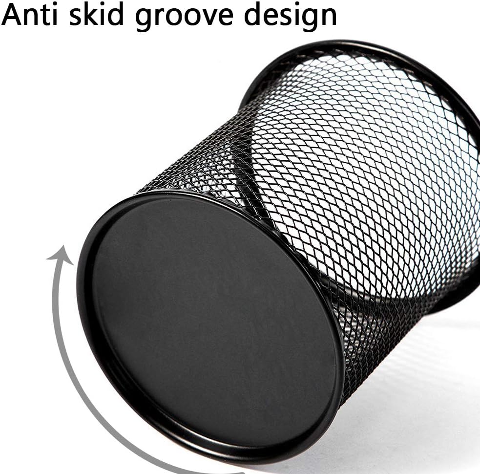 Ameceres 4 Packs Wire Mesh Pencil Holder Metal Pen Cup Desk Pen Organizer Case Pencil Jar Black for Office Home (Silver)
