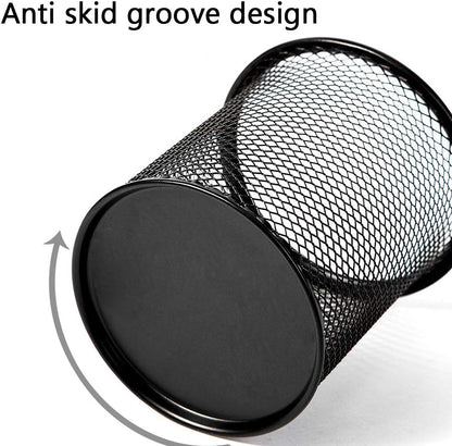 Ameceres 4 Packs Wire Mesh Pencil Holder Metal Pen Cup Desk Pen Organizer Case Pencil Jar Black for Office Home (Silver)