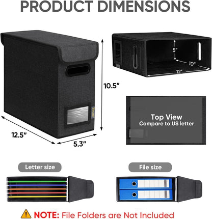 BALEINE File Organizer Box with Lid, Collapsible File Folder Organizer with Plastic Slide, Hanging File Folder Box for Office Document Storage (2 Pack, Black, S)