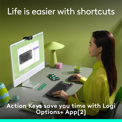 Logitech POP ICON Keys Wireless Bluetooth Keyboard, Comfortable Typing, Programmable Keys, Easy-Switch Between up to 3 Devices, for Laptop, Tablet, PC – Graphite and Green