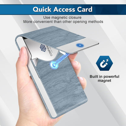 Business Card Holder with Ultra Slim Design, Business Card Case with Premium PU Leather, Suit Pocket Metal Card Holder for Women/Men, Magnetic Closure Quick Access Cards