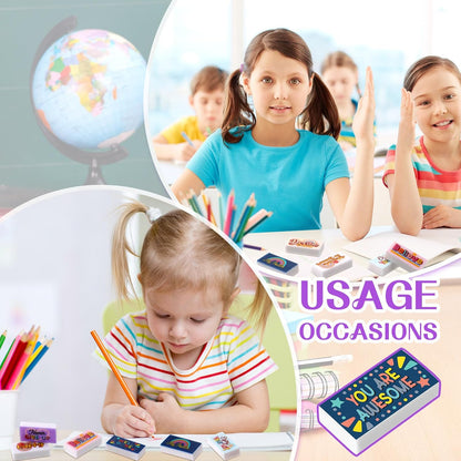 100 Pcs Inspirational Pencil Erasers Bulk for Kids Fun Motivational Eraser School Supplies Back to School Office Supplies for Classroom Office Teacher Artists (Boho)